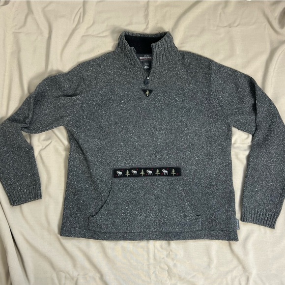 Woolrich Pullover Quarter Zip Onyx Heather Gray Sweater SZ L Gorpcore - Picture 12 of 16